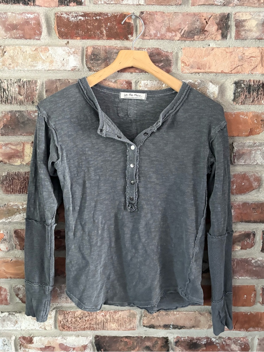 Free People Gray Henley Long Sleeve Shirt Top, M